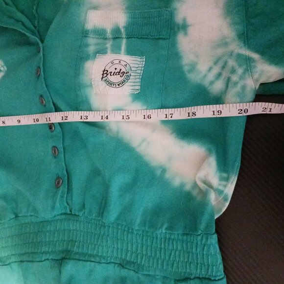 VTG Bridge Sportswear Co. Cotton Teal/White Tie-Dye Smocked Waist Dress‎ Size L - Picture 10 of 13